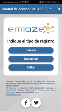 Interfaz para registrar entradas, salidas y descansos